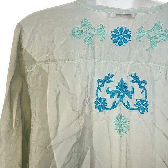 Johnny Was Womens Sheer Blue Floral Embroidered V-Neck Tunic Top Shirt Beachy M - Picture 12 of 16